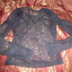 Romantic Black Sheer Mesh Long Sleeve Top | XS